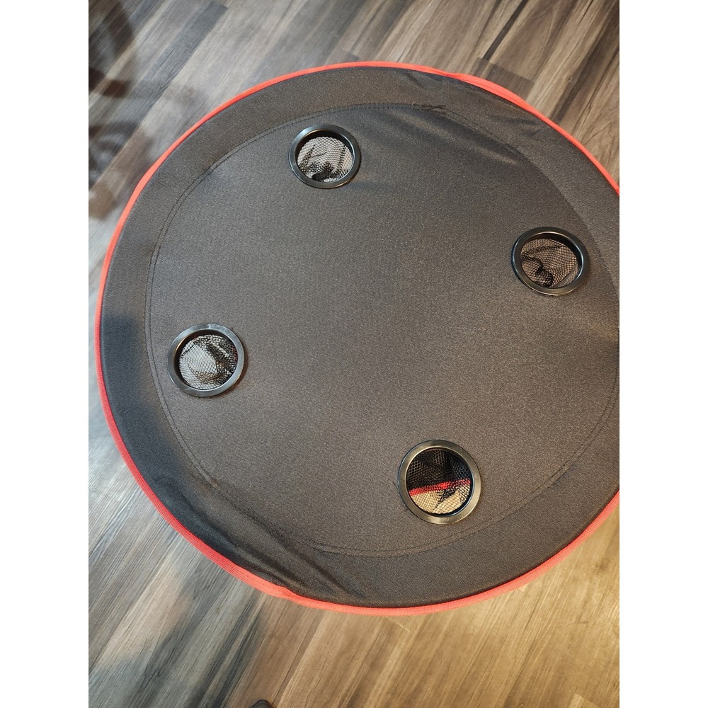 Folding Round Camping Table with 4 Cup Holders Red and Carrying Case